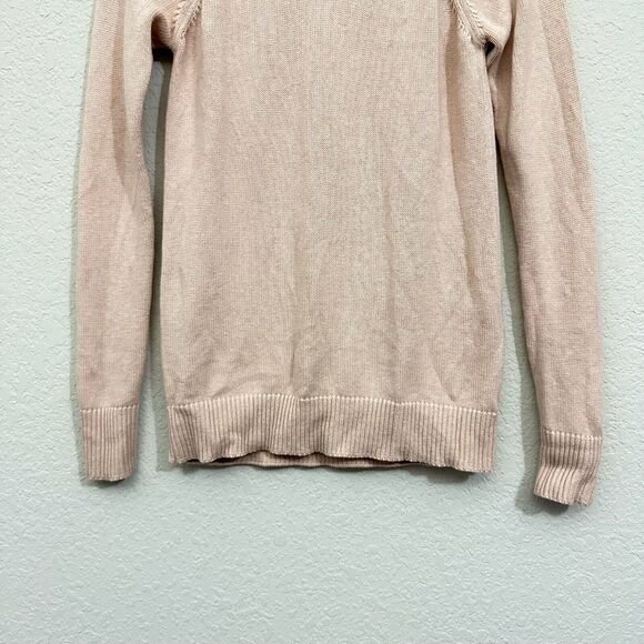 WVN Isle Knit Crew Neck Pullover Sweater Ribbed-Trim in Nude/Beige - Picture 3 of 8